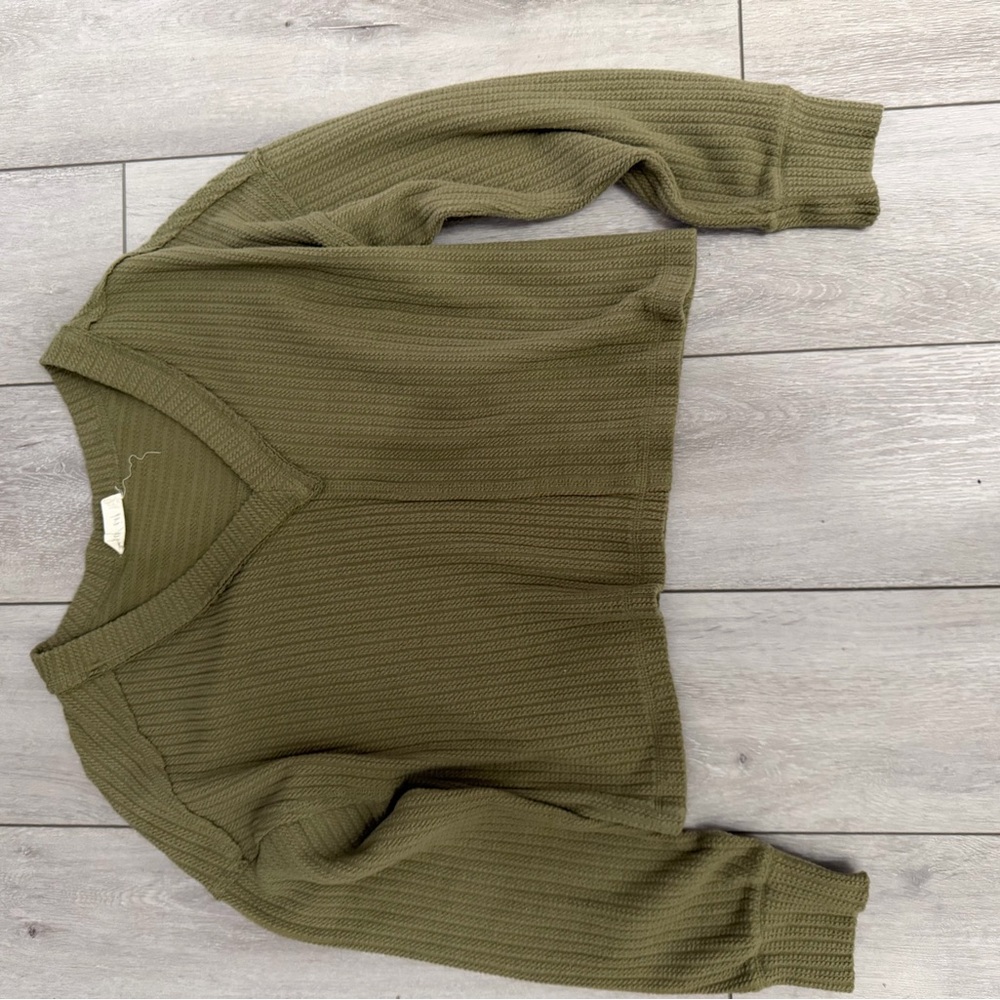Olive Green V-Neck Women's Sweater